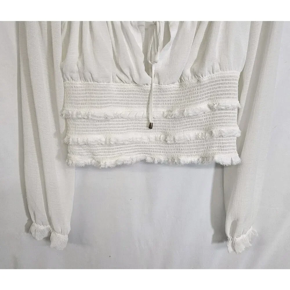 Free People White Lolita Boho Cottagecore Coquette Milkmade Blouse Size Large